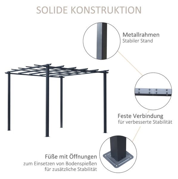 OUTSUNNY Kovová zahradní pergola samostatně stojící 250 x 230 x 250 cm černá