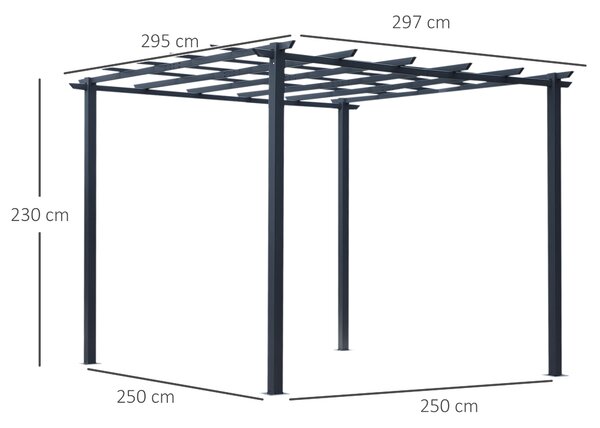 OUTSUNNY Kovová zahradní pergola samostatně stojící 250 x 230 x 250 cm černá