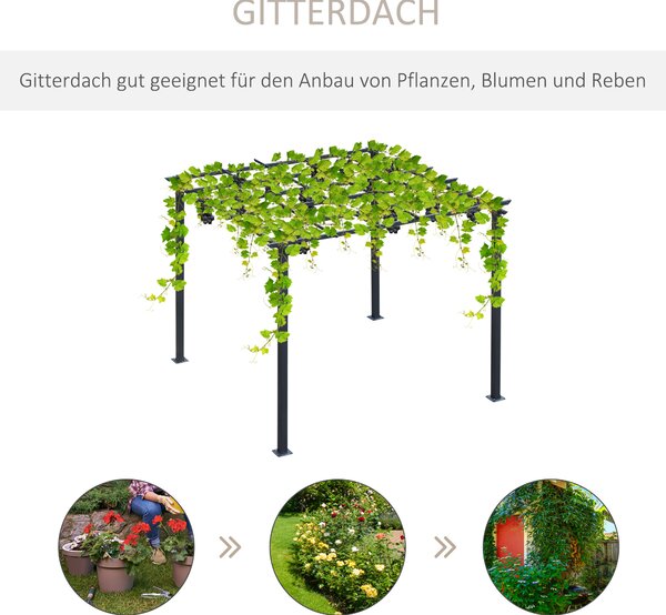 OUTSUNNY Kovová zahradní pergola samostatně stojící 250 x 230 x 250 cm černá