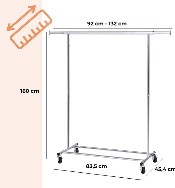 Jurhan Stojan na oblečení INEZ na kolečkách, max. 90 kg, 83,5x45x160cm, stříbrná