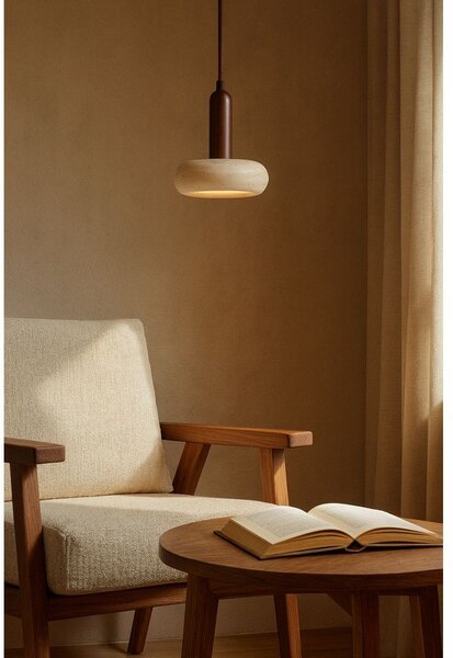 Hnědé/béžové LED závěsné svítidlo s kamenným stínidlem ø 15 cm Karo – Opviq lights