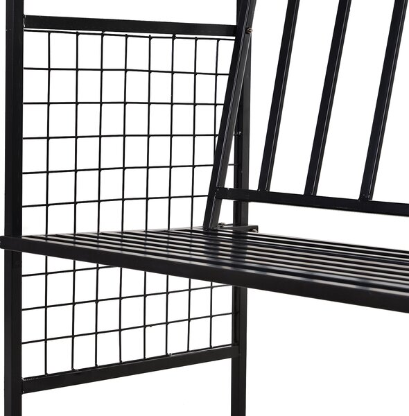 OUTSUNNY Kovová zahradní lavička s obloukem pro popínavé rostliny 154 x 60 x 205 cm černá