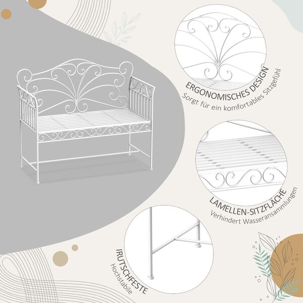 OUTSUNNY Zahradní lavice dvoumístná kovová bílá