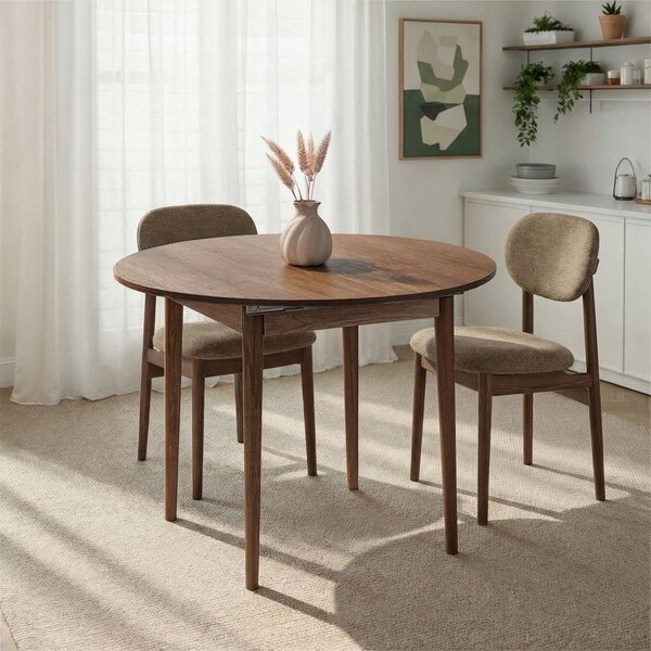 Kulatý rozkládací jídelní stůl s přídavnou deskou v dekoru ořechu ø 100 cm Viona – Kalune Design