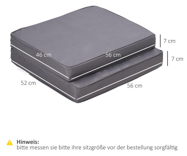 OUTSUNNY Sada 2 polštářů na židli 56 x 52 x 7 cm světle šedá