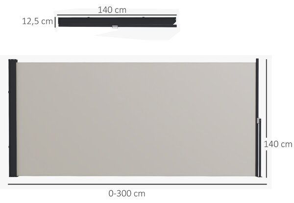 OUTSUNNY Boční výsuvná markýza 300 x 140 cm světle šedá