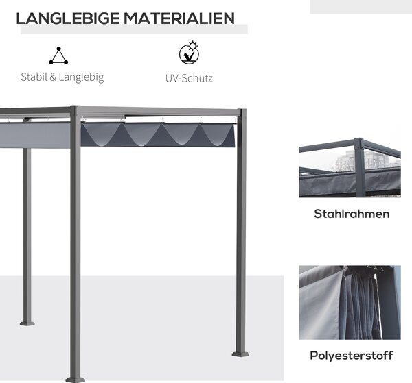 OUTSUNNY Volně stojící kovová pergola se stahovací plátěnou střechou 400 x 300 cm šedá