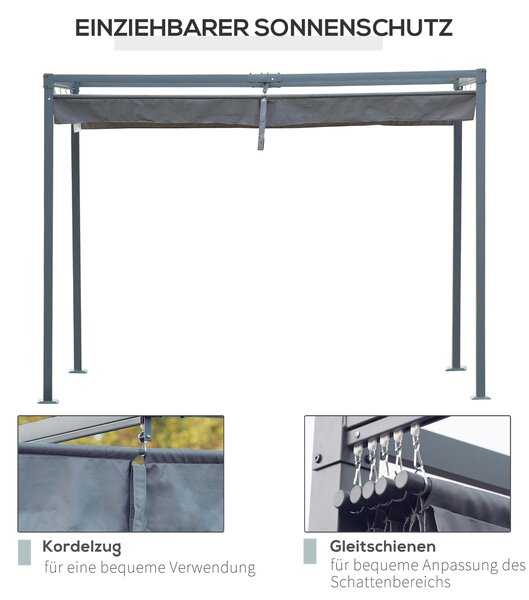 OUTSUNNY Volně stojící kovová pergola se stahovací plátěnou střechou 400 x 300 cm šedá
