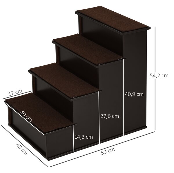 PAWHUT Schody pro pejsky a kočky 4 stupně 40 x 59 x 54 cm tmavě hnědá