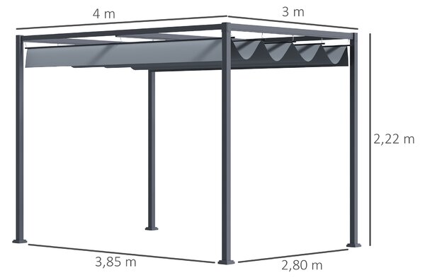OUTSUNNY Volně stojící kovová pergola se stahovací plátěnou střechou 400 x 300 cm šedá
