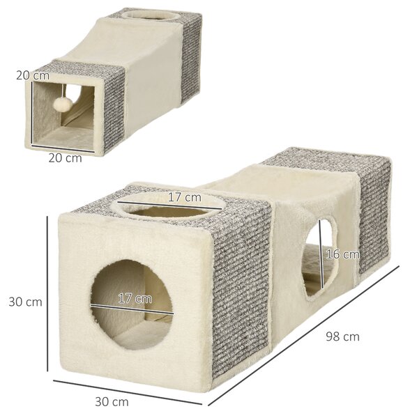 PAWHUT Pelíšek pro kočky TUNEL se škrabadlem 98 x 30 x 30 cm béžová