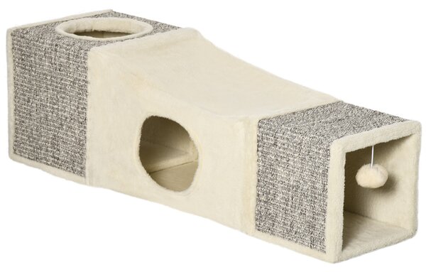 PAWHUT Pelíšek pro kočky TUNEL se škrabadlem 98 x 30 x 30 cm béžová