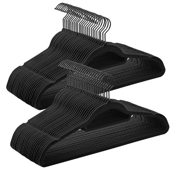 SONGMICS Sametová ramínka 50 ks s otočným háčkem 43,5 cm černá