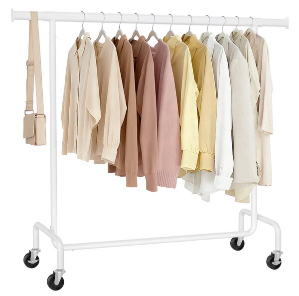 SONGMICS Pojízdný věšák na oděvy s výsuvnou lištou nosnost 130 kg 110-150 x 162,9 cm x 45 cm bílá