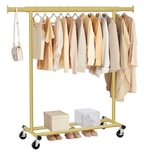 SONGMICS Pojízdný věšák na oděvy, nosnost 100 kg, 92-132 x 161,5 x 45 cm zlatá