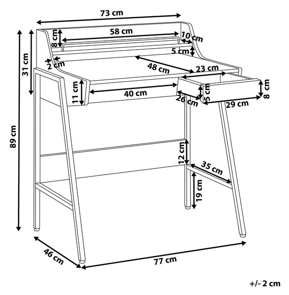 Psací stůl s regálem BROXTON 77 cm 46 cm se zásuvkami Světle hnědá