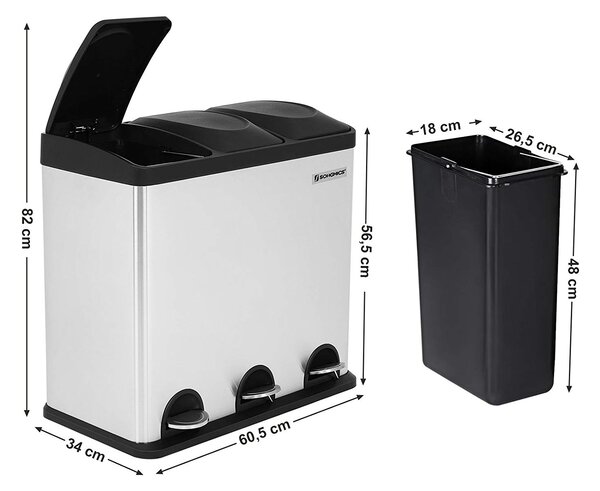 SONGMICS Odpadkový koš 3 x 18L stříbrno-černý