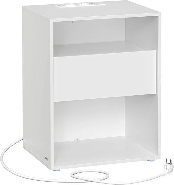 VASAGLE Noční stolek s el. a USB zásuvkovou lištou 45 x 58 x 35 cm bílá