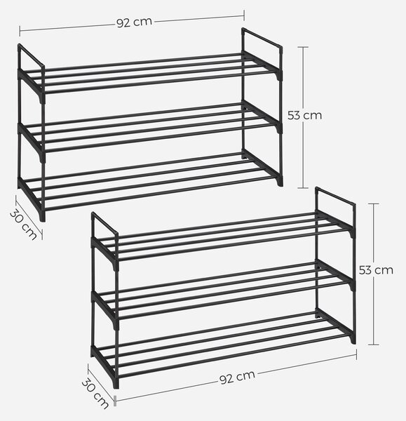 SONGMICS Sada 2 skládacích kovových botníků na 12–15 párů bot 92 x 54 x 30 cm černý