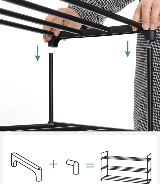 SONGMICS Sada 2 skládacích kovových botníků na 12–15 párů bot 92 x 54 x 30 cm černý