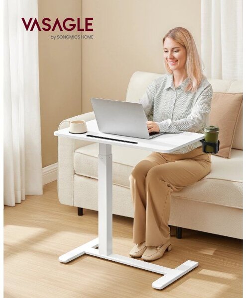 VASAGLE Odkládací pojízdný stolek s nastavitelnou výškou 70 x 65-102 x 40 cm bílá