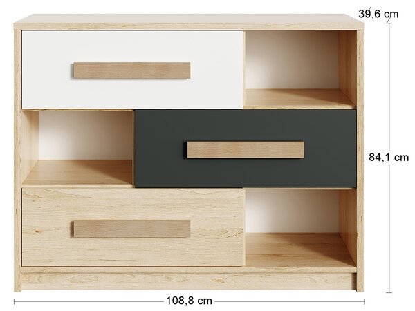 Nabbi Komoda se zásuvkami Aurin CH-1100-3DR - pískový artisan/bílá/antracit