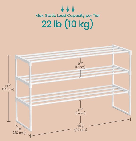 SONGMICS Botník se 3 policemi pro 16 až 20 párů stohovatelný 92 x 55 x 30 cm bílá