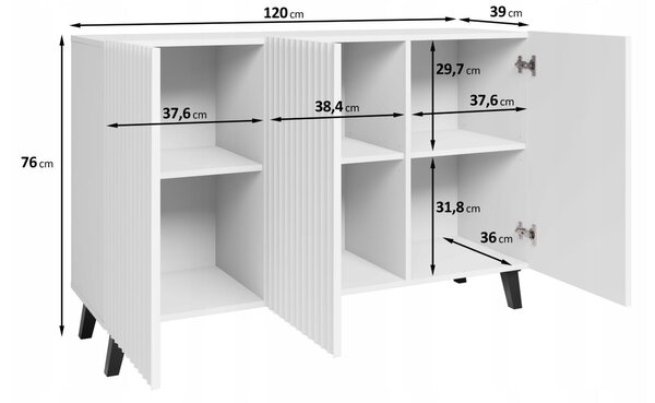 Třídveřová komoda PHUKET 120 cm, příborník MDF čelo, měkké zavírání