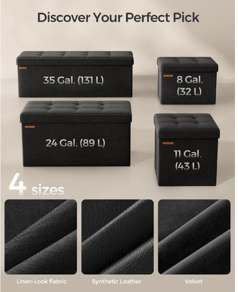 SONGMICS Taburet s úložným prostorem nosnost 300 kg 89 l 76 x 38 x 38 cm černá