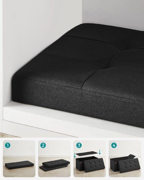 SONGMICS Taburet s úložným prostorem nosnost 300 kg 89 l 76 x 38 x 38 cm černá