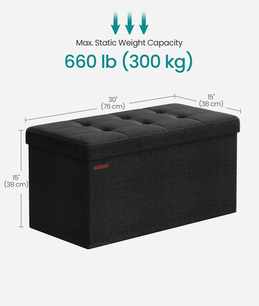 SONGMICS Taburet s úložným prostorem nosnost 300 kg 89 l 76 x 38 x 38 cm černá