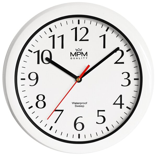 MPM Bílé kulaté netikající tiché hodiny sweep MPM E01.2535 (MPM Bílé kulaté netikající tiché hodiny sweep MPM E01.2535)