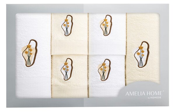 AmeliaHome Sada ručníků s výšivkou Calmo – 6 kusů, bílá/krémová