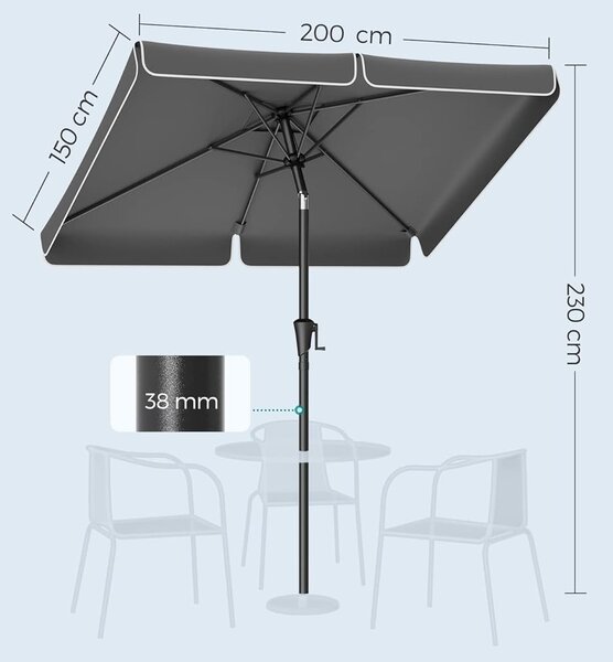 SONGMICS Slunečník 200 x 150 cm šedý
