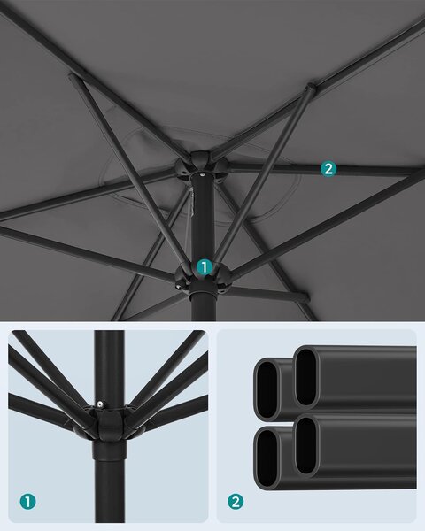 SONGMICS Slunečník 200 x 150 cm šedý