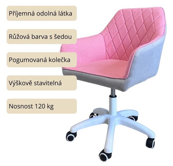Vikio Pracovní křeslo růžová látka VKZ100R