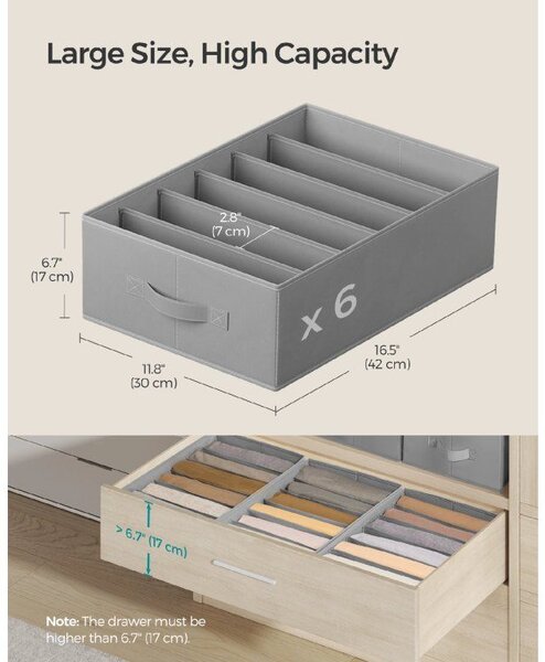 SONGMICS Organizér do zásuvky 4 ks 6 přihrádek 42 x 30 x 17 cm šedá