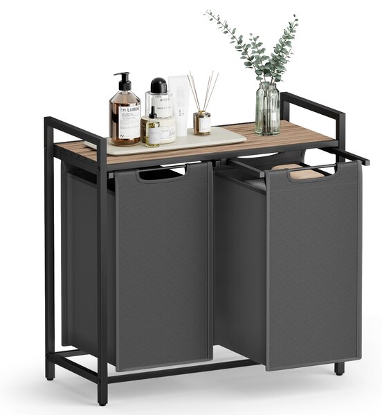 VASAGLE Dvoudílný koš na prádlo s policí 2 x 46 l, 73 x 72 x 33 cm hnědá šedá