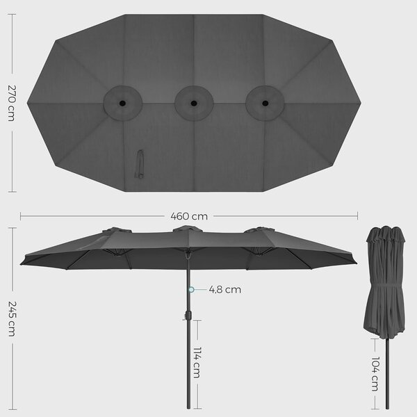 SONGMICS Dvojitý slunečník 460 x 270 cm šedý