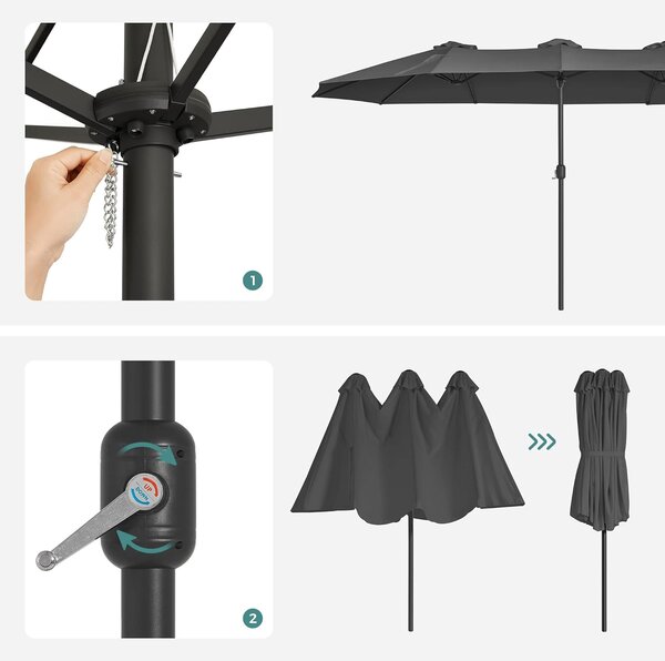 SONGMICS Dvojitý slunečník 460 x 270 cm šedý