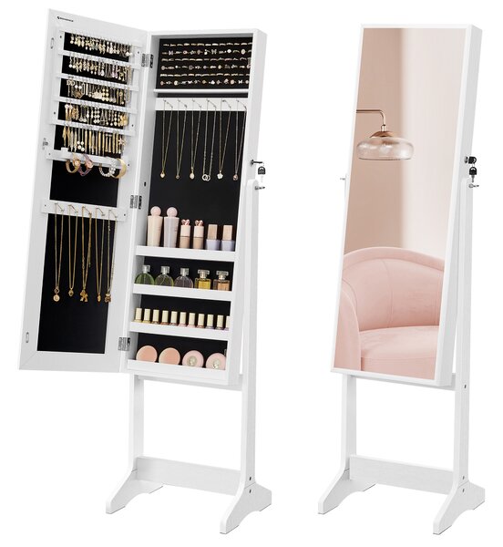 SONGMICS Zrcadlová stojací šperkovnice 41 x 152 x 37 cm bílá