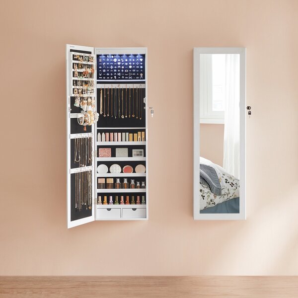 SONGMICS Nástěnná zrcadlová šperkovnice s LED osvětlením 37 x 120 x 10 cm bílá