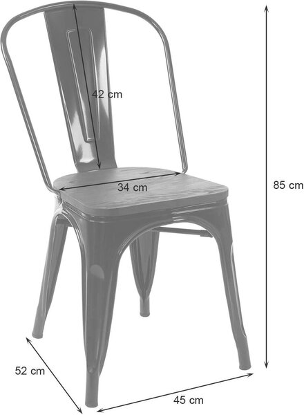 Sada 2 židlí HWC-A73 včetně dřevěného sedáku, stohovatelná bistro židle, kovový průmyslový design černá