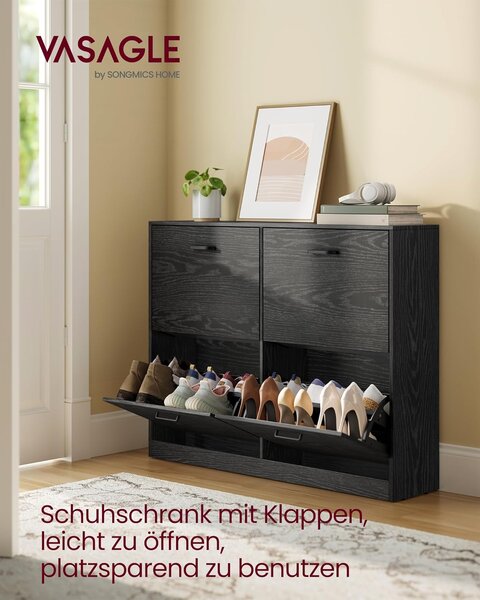 VASAGLE Výklopný botník se 4přihrádkami 106 x 83 x 24 cm černá