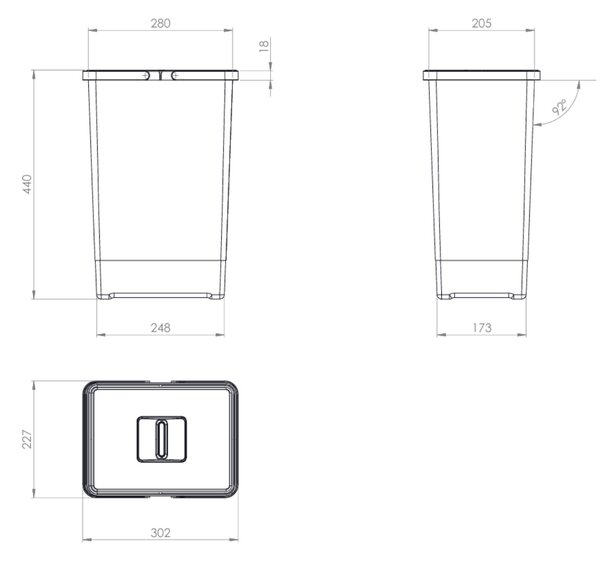 Plastový koš Elletipi s rukojeťmi Cover BIG, 24 L, šedý, 44 x 22,5 x 30 cm