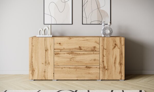 Komoda MINIO BRELA, 150 cm, se 2 dvířky a 3 zásuvkami – barva: dub Wotan