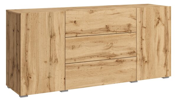 Komoda MINIO BRELA, 150 cm, se 2 dvířky a 3 zásuvkami – barva: dub Wotan