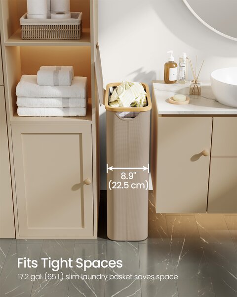 SONGMICS Prádelní koš skládací s víkem oxfordská tkanina 65 l vyjímatelná vložka 42 x 71 x 23 cm hnědá