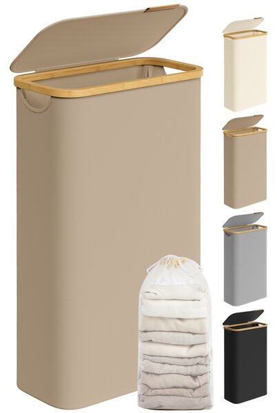 SONGMICS Prádelní koš skládací s víkem oxfordská tkanina 65 l vyjímatelná vložka 42 x 71 x 23 cm hnědá