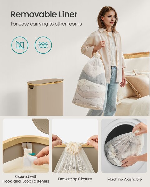 SONGMICS Prádelní koš skládací s víkem oxfordská tkanina 65 l vyjímatelná vložka 42 x 71 x 23 cm hnědá